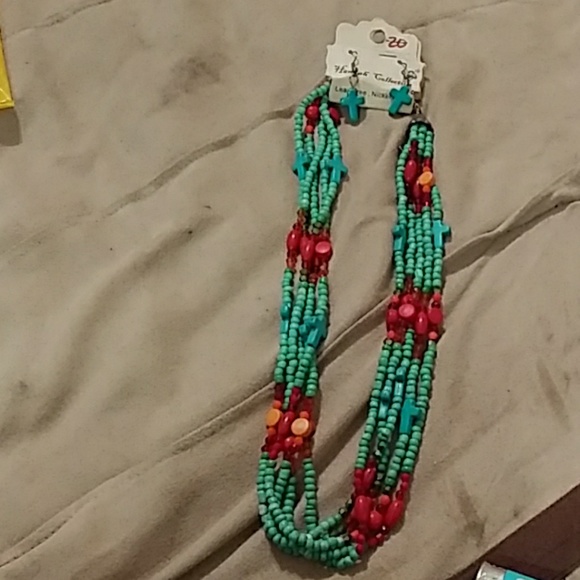 Hannah Jewelry - Beaded cross necklace and matching earrings